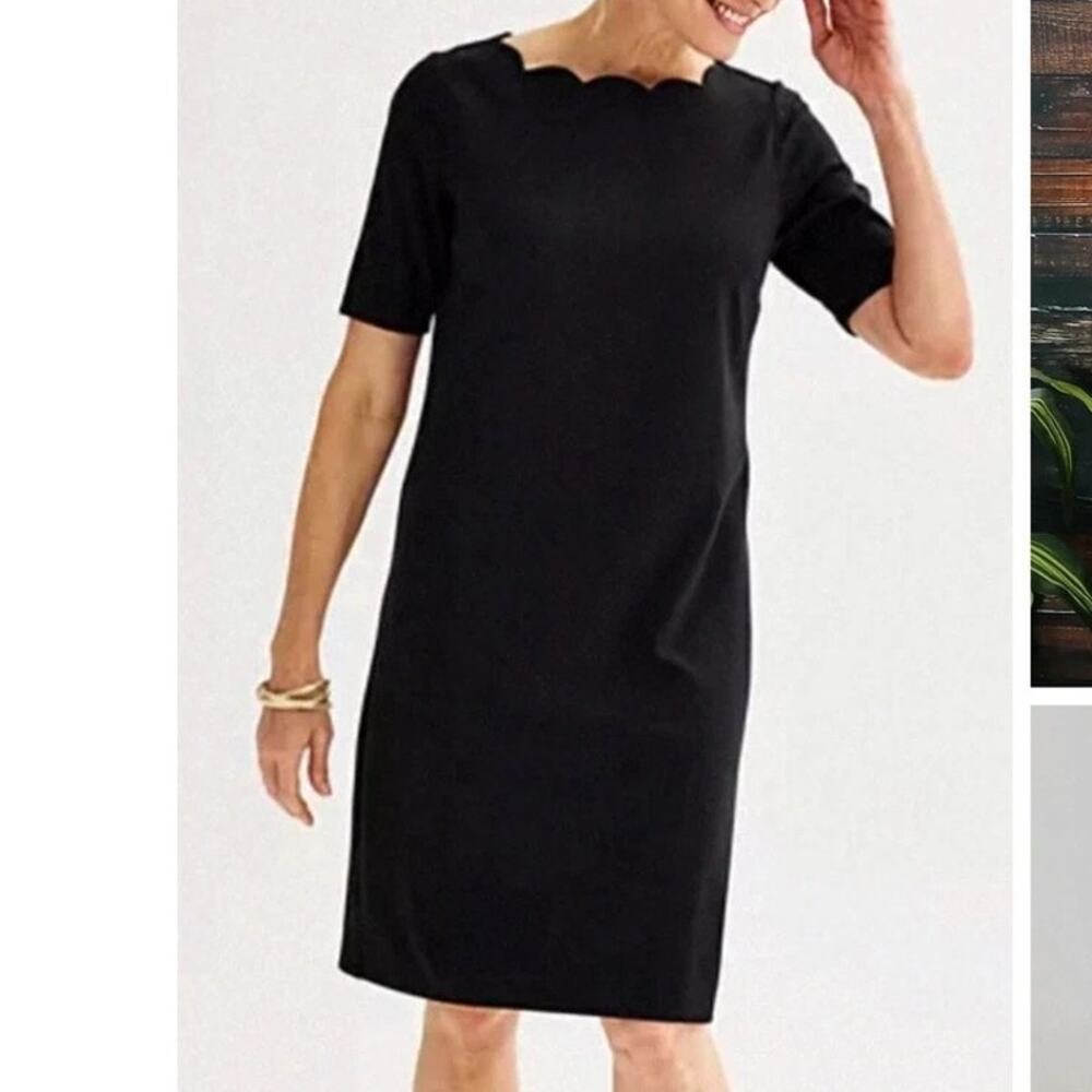 Croft & Barrow Black Short Sleeve Scallop Neck Shift Dress